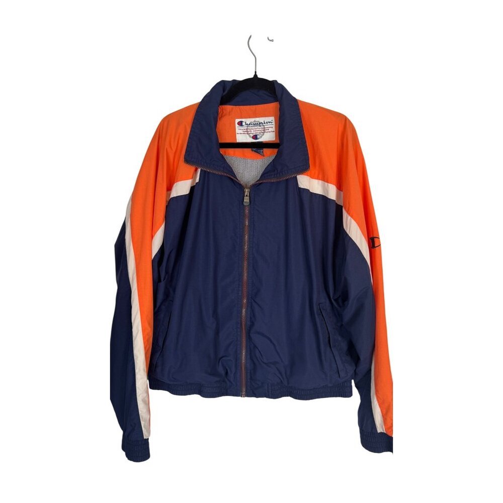 Champion Large Vintage Colorblock Windbreaker Jacket Blue & Orange Nylon Mesh